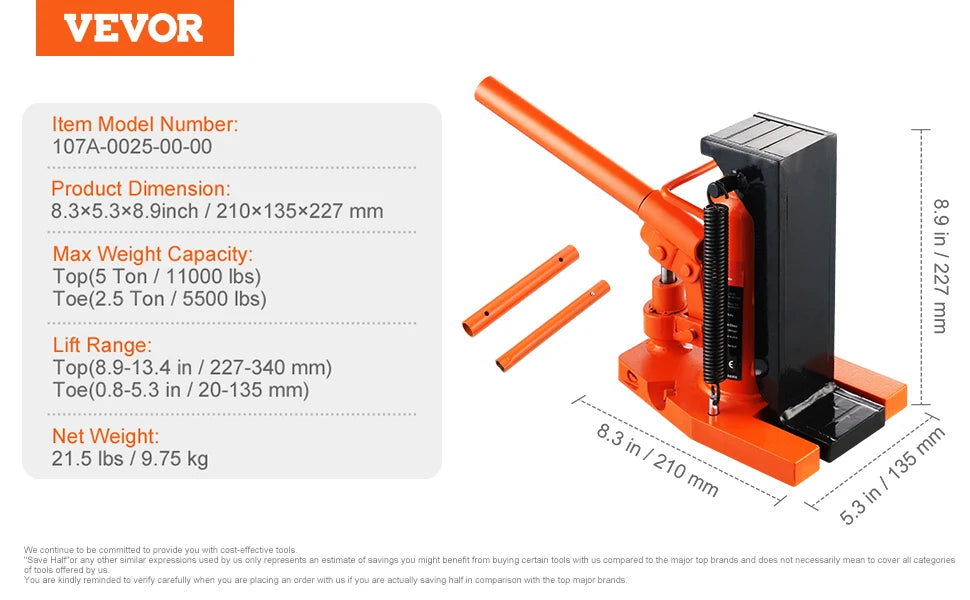 Industrial Hydraulic Toe Jack For Automotive Lifting And Repair