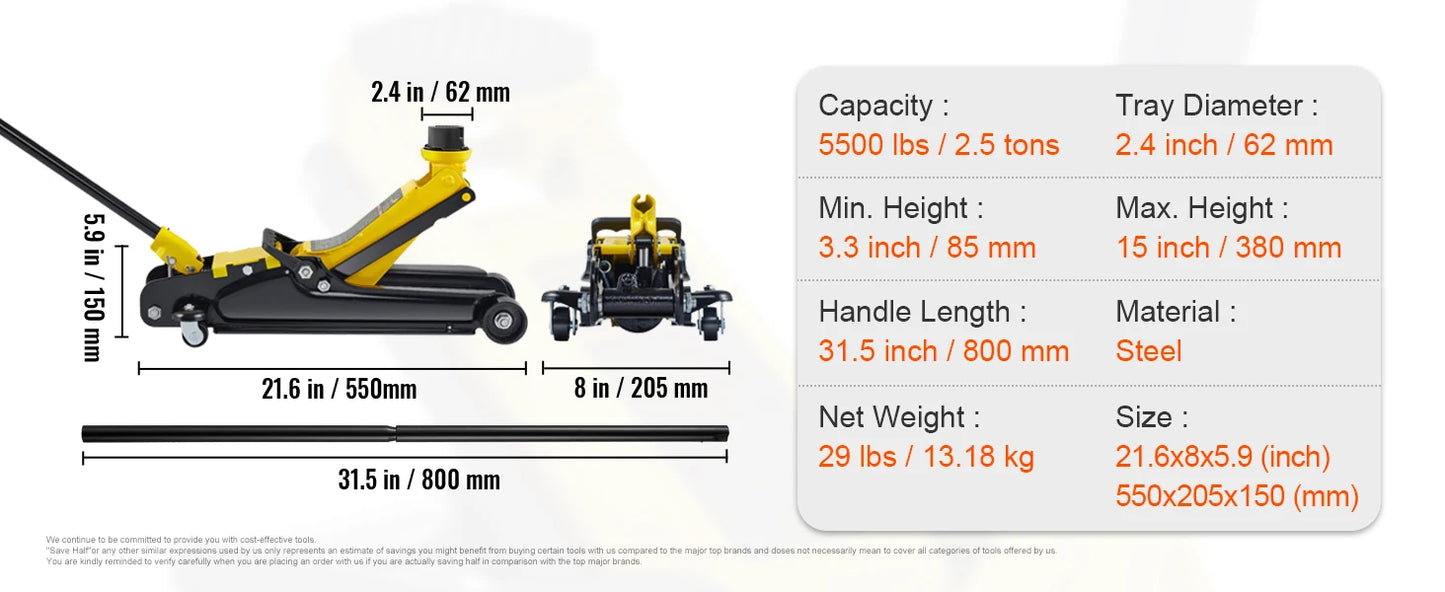 SucceBuy Heavy Duty Low Profile Hydraulic Floor Jack