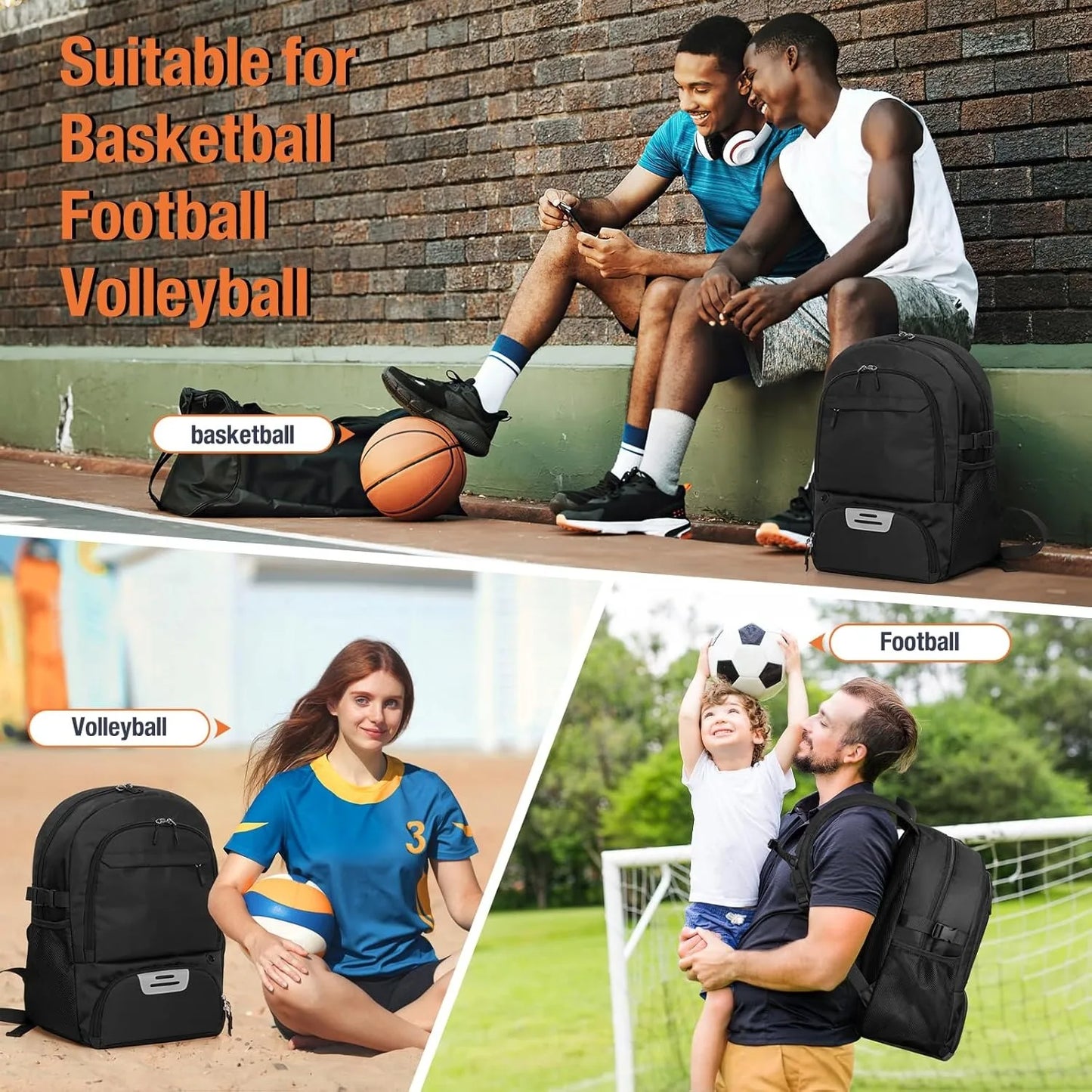 Canvas Basketball Backpack With Ball Holder And Shoe Compartment