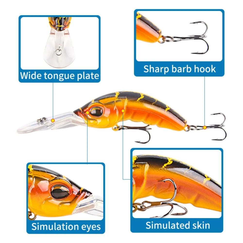 Deep Diving Minnow Crankbait Plastic Fishing Lures Hard Bait Kit