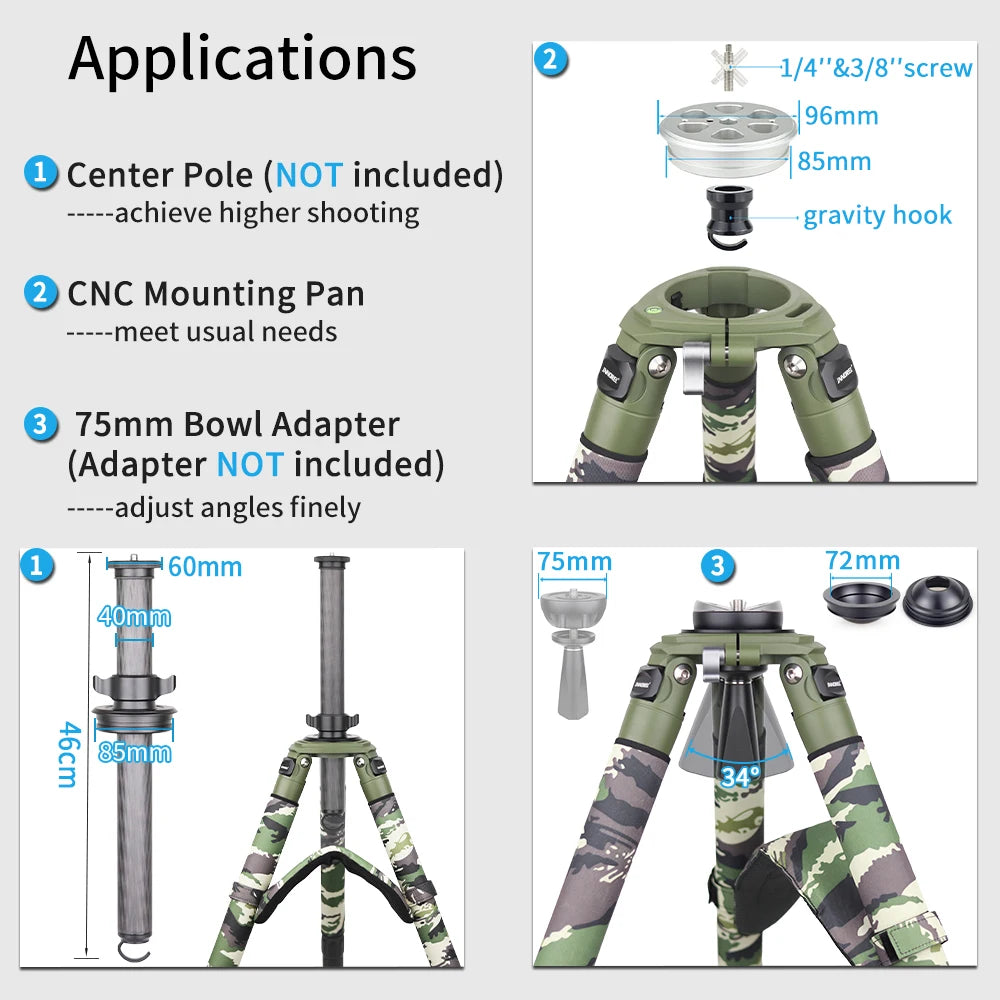 INNOREL Professional Carbon Fiber Camera Tripod For Birdwatching