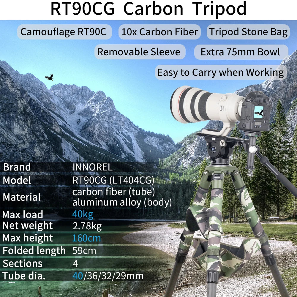 INNOREL Professional Carbon Fiber Camera Tripod For Birdwatching