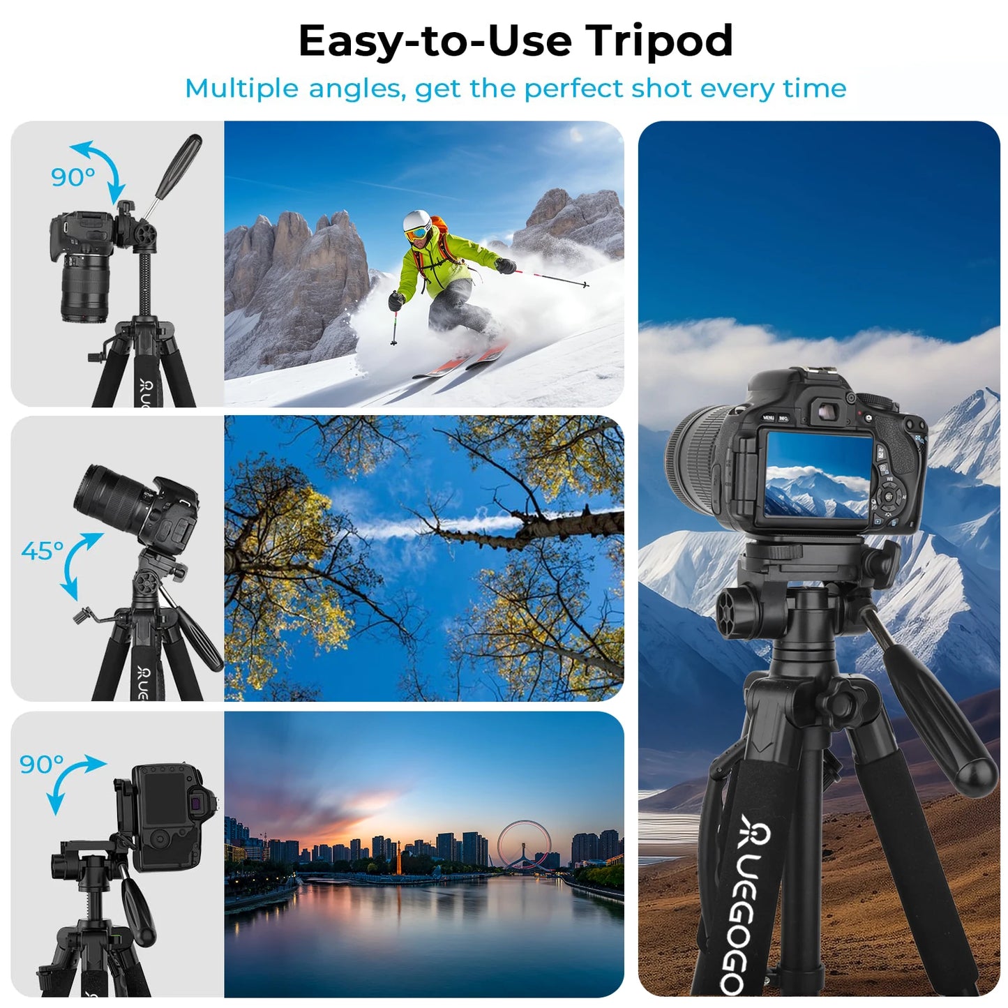 Uegogo Professional Aluminum Camera Tripod For DSLR Phone And Projectors