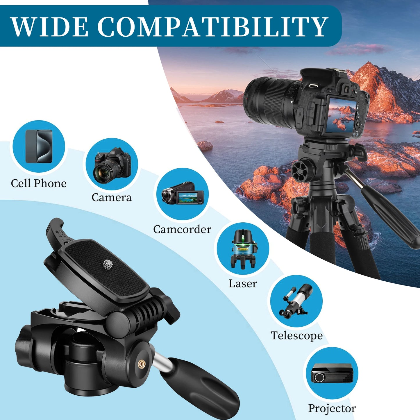 Uegogo Professional Aluminum Camera Tripod For DSLR Phone And Projectors