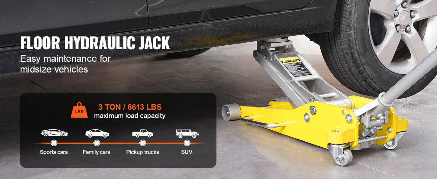 SucceBuy Aluminum Hydraulic Floor Jack With Dual Piston Lift Pump