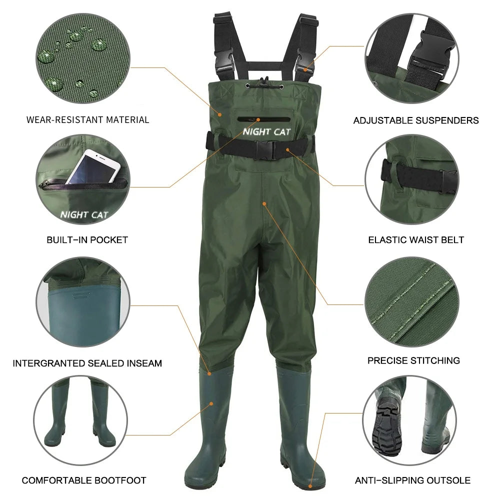 Night Cat Waterproof Nylon Fishing Chest Wader With Boots