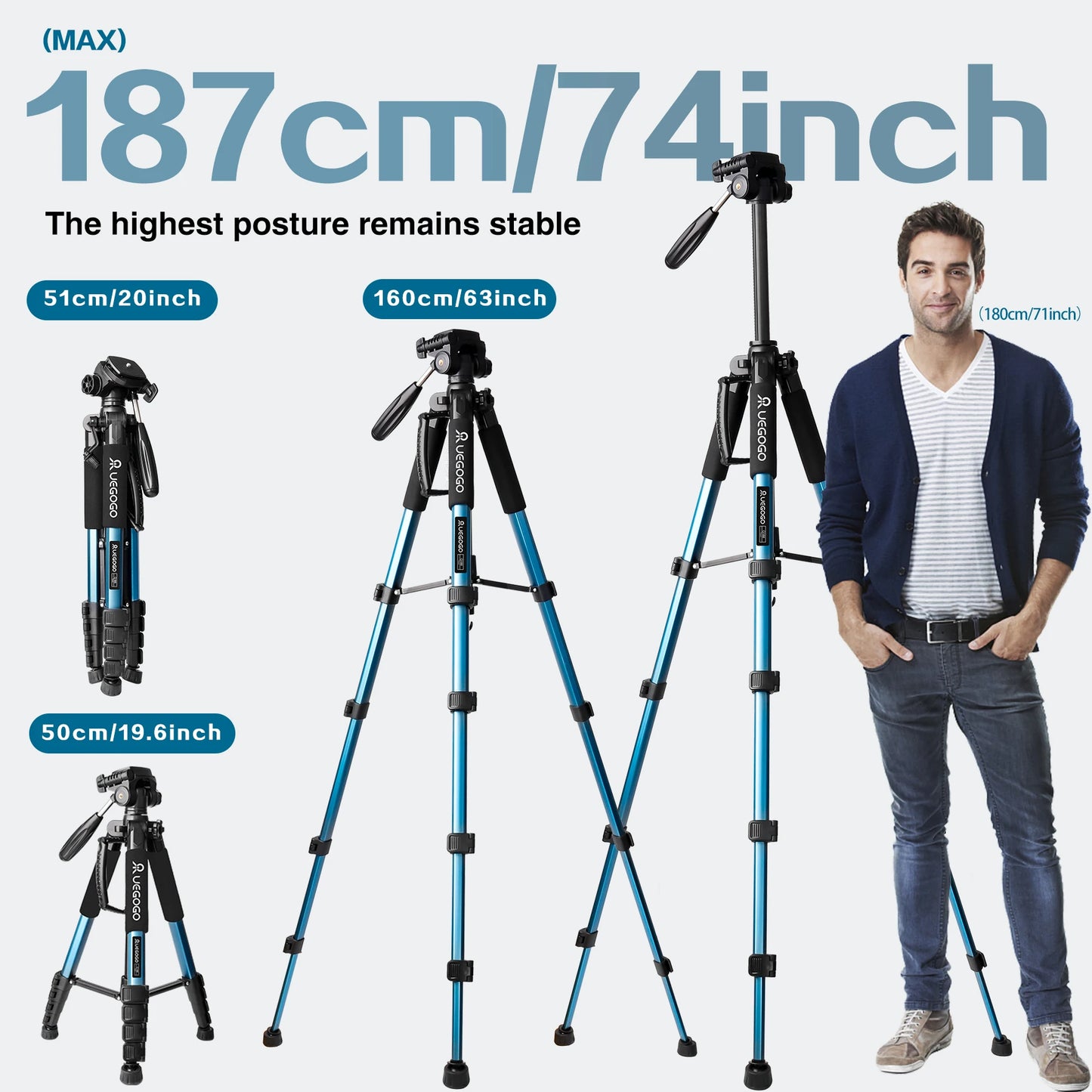 Uegogo Professional Aluminum Camera Tripod For DSLR Phone And Projectors