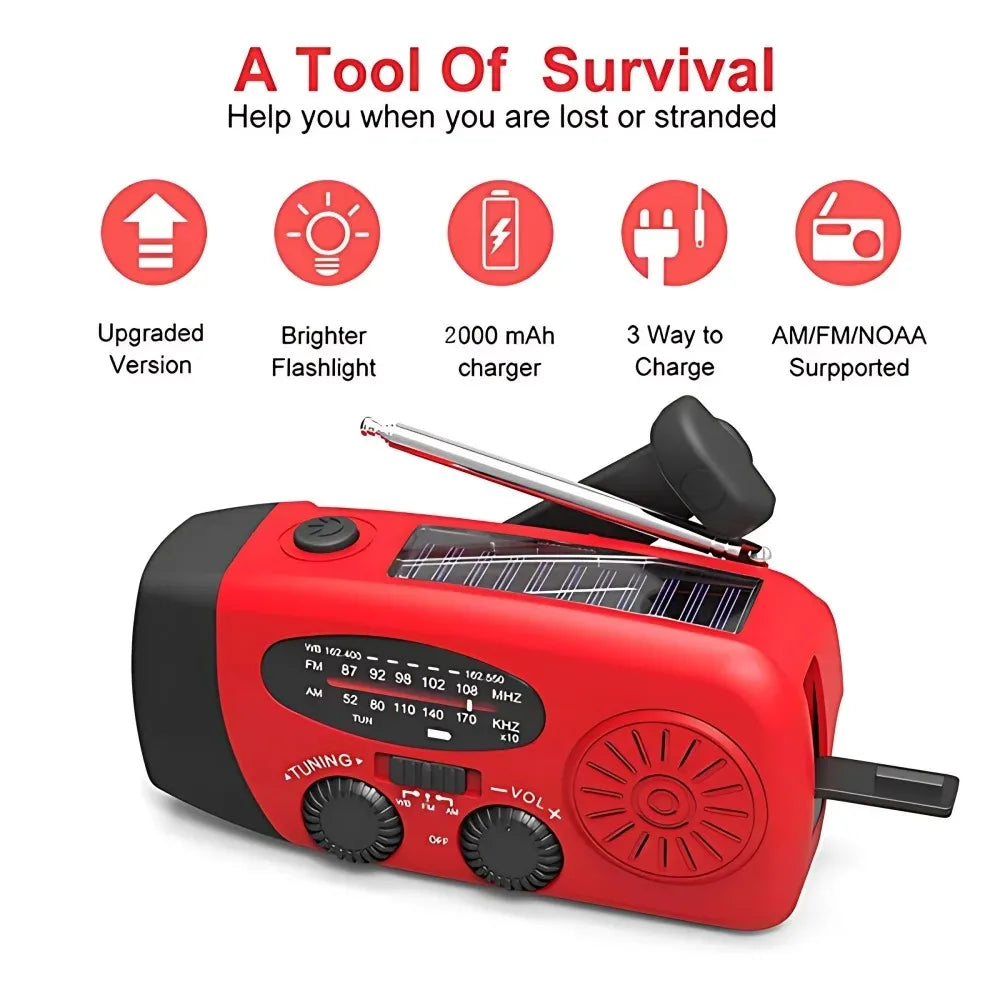 Solar Hand Crank Emergency Radio With Power Bank And Led Flashlight