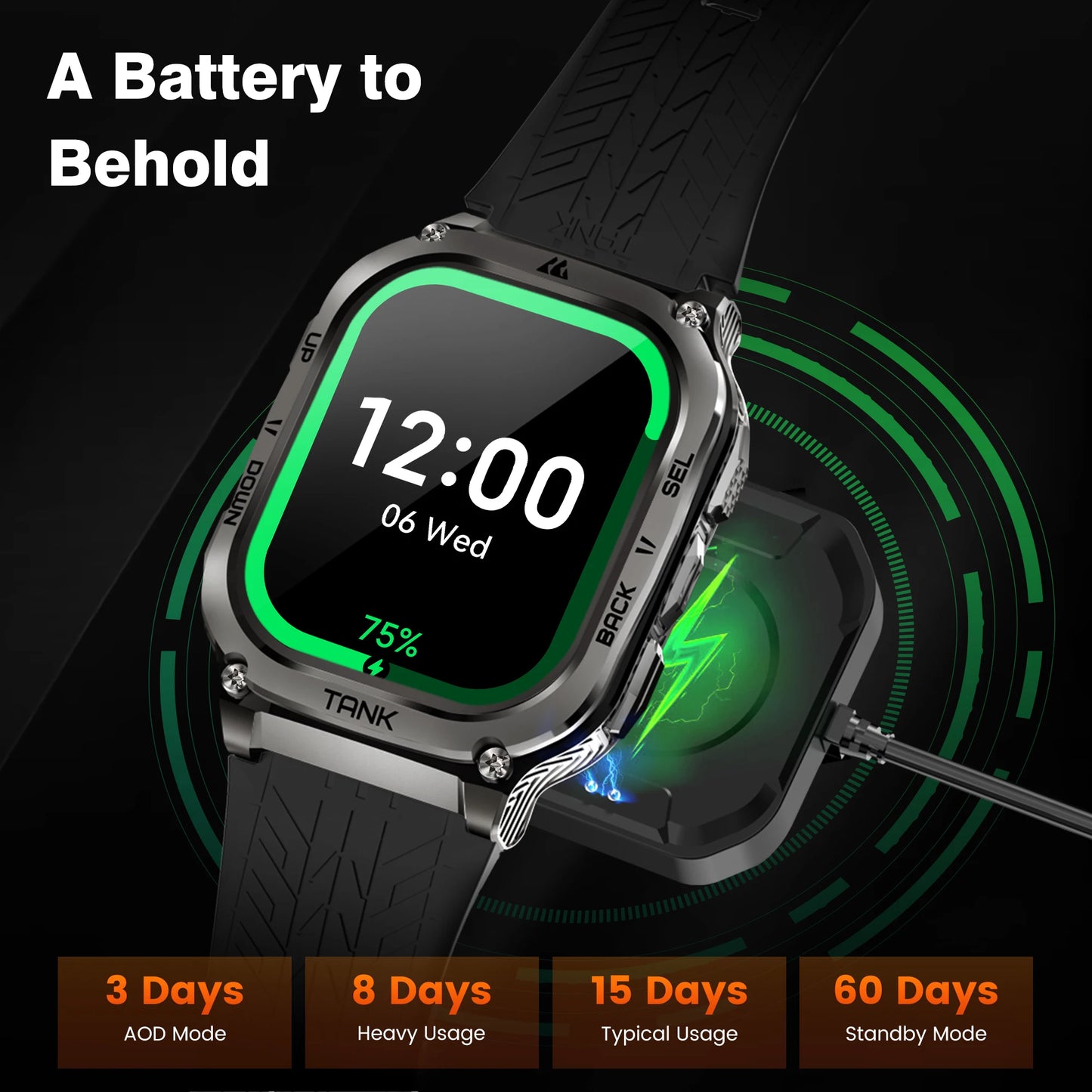 KOSPET Tank M3 Smartwatch Featuring AMOLED Display And Bluetooth