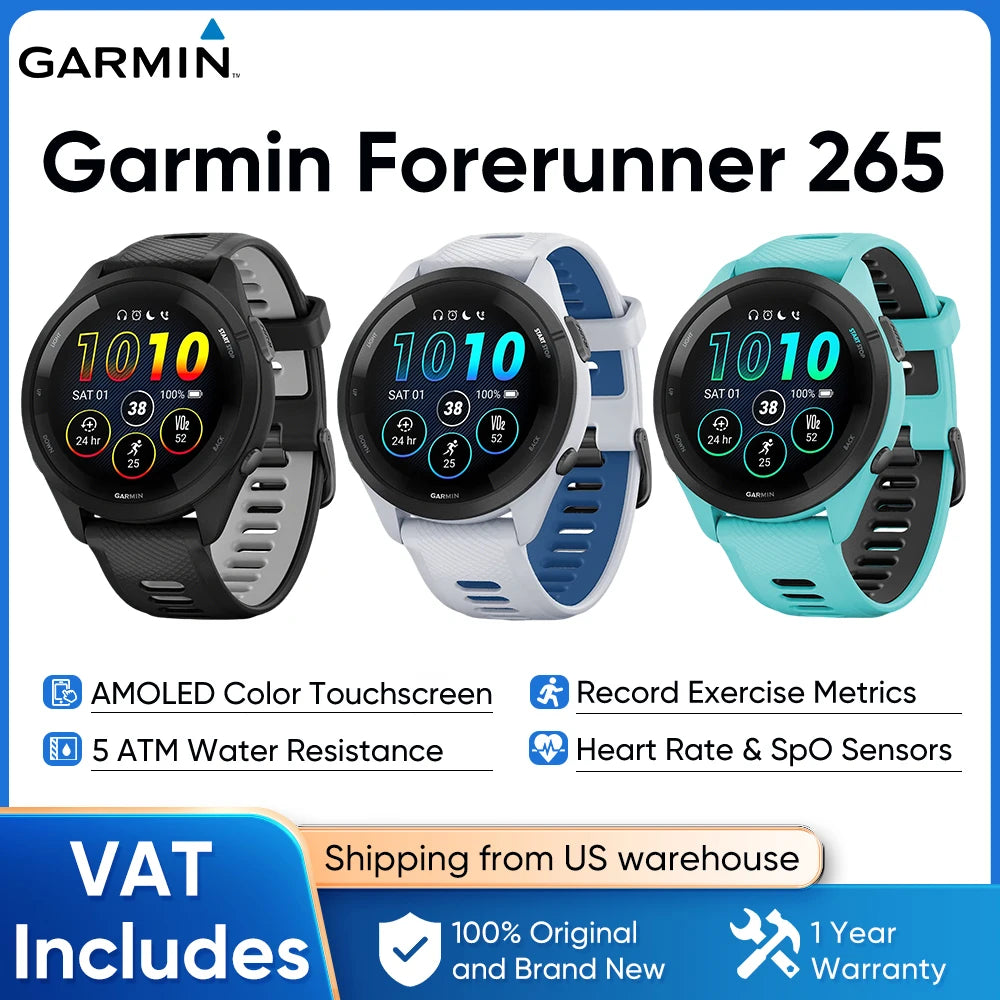 Garmin Forerunner 265 Smartwatch Featuring Amoled Screen Heart Rate Monitoring