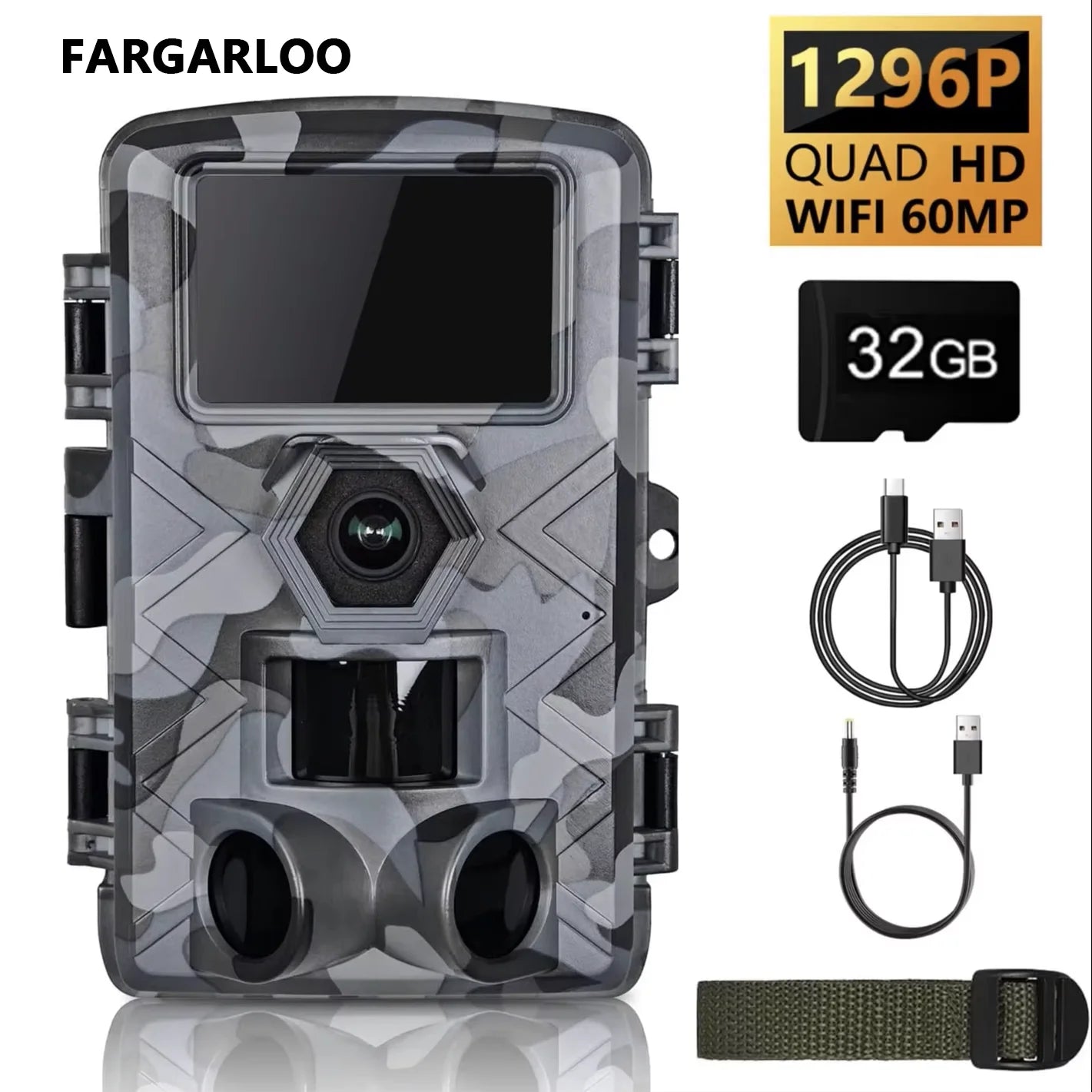 Fargarloo 60MP WiFi Trail Camera With Motion Detection App Control
