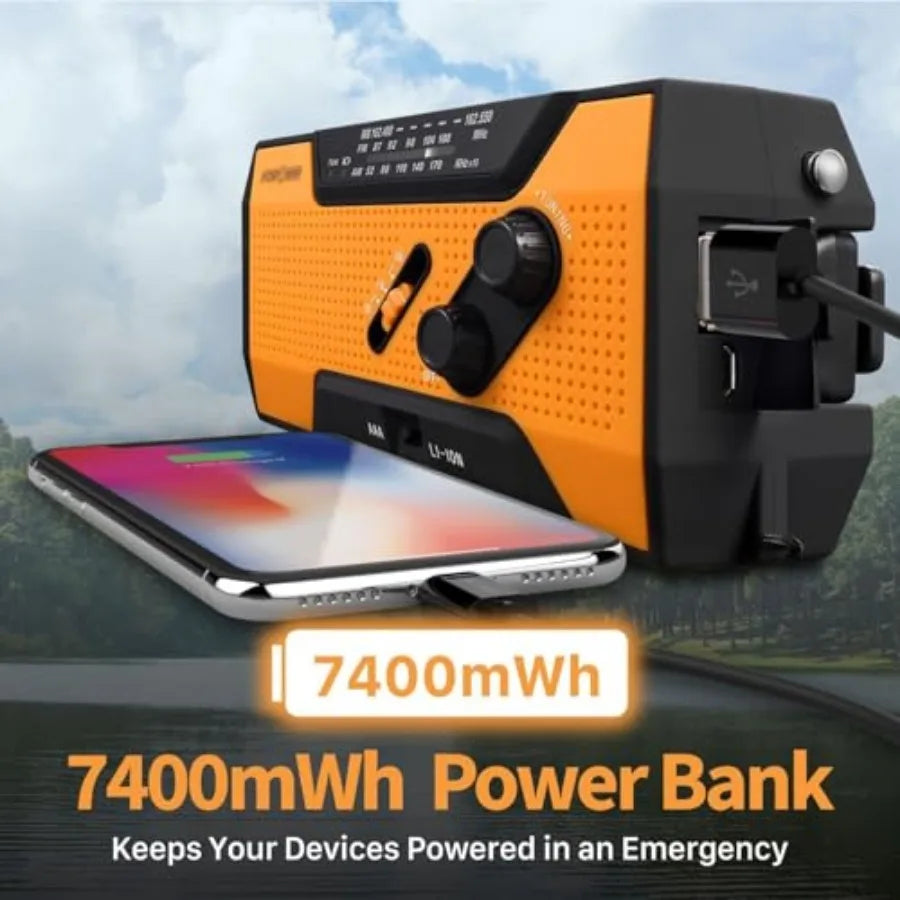 Emergency Weather Radio Hand Crank Solar Powered USB Power Bank