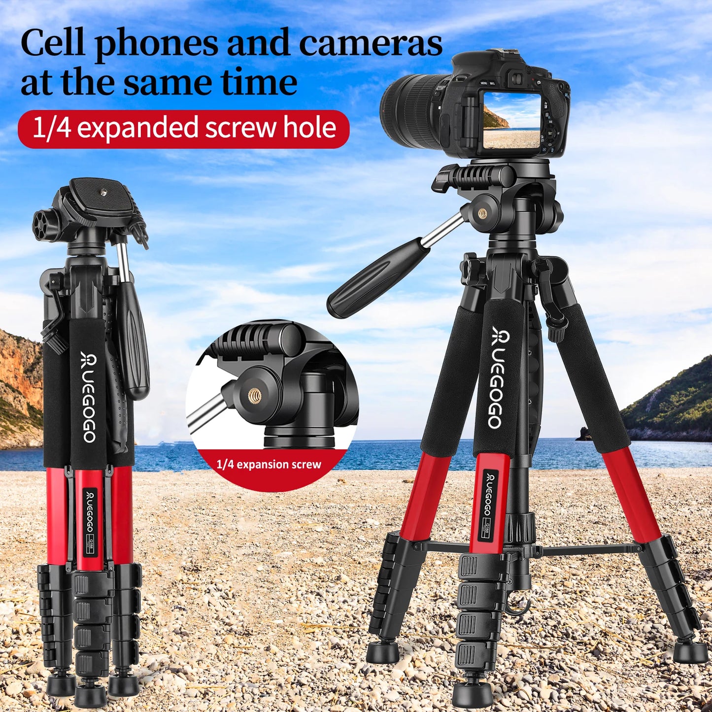 Uegogo Professional Aluminum Camera Tripod For DSLR Phone And Projectors