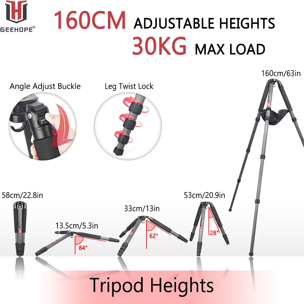 Geehope Professional Carbon Fiber Camera Tripod For Photography
