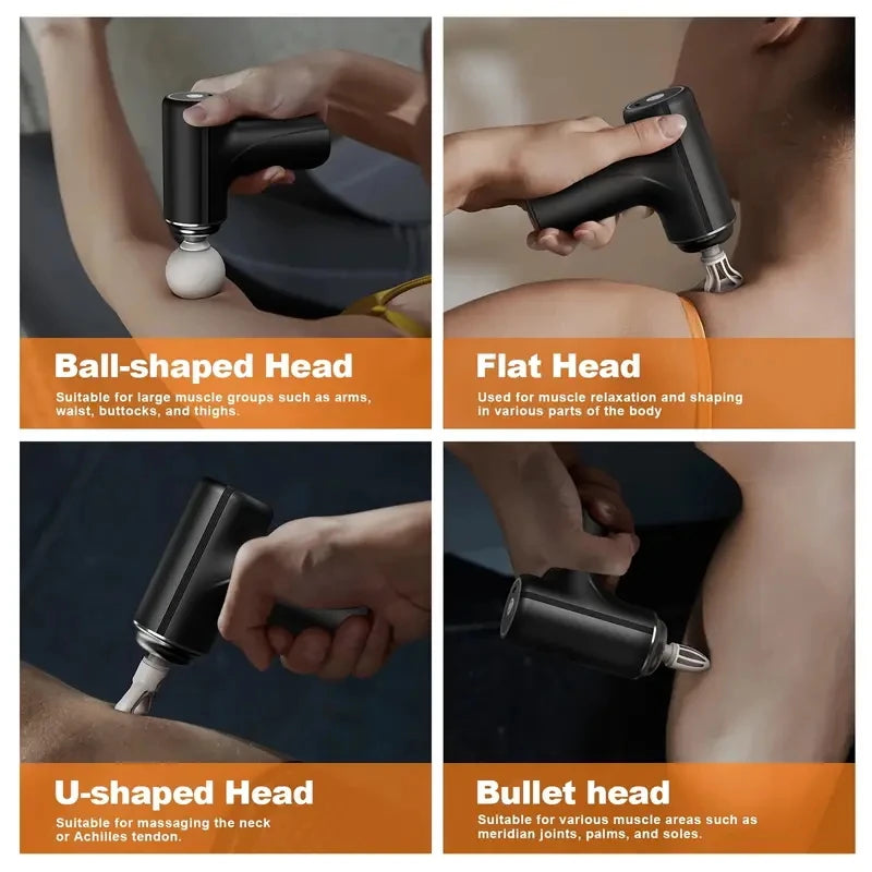 Portable Electric Fascia Massage Gun With Four Replaceable Heads