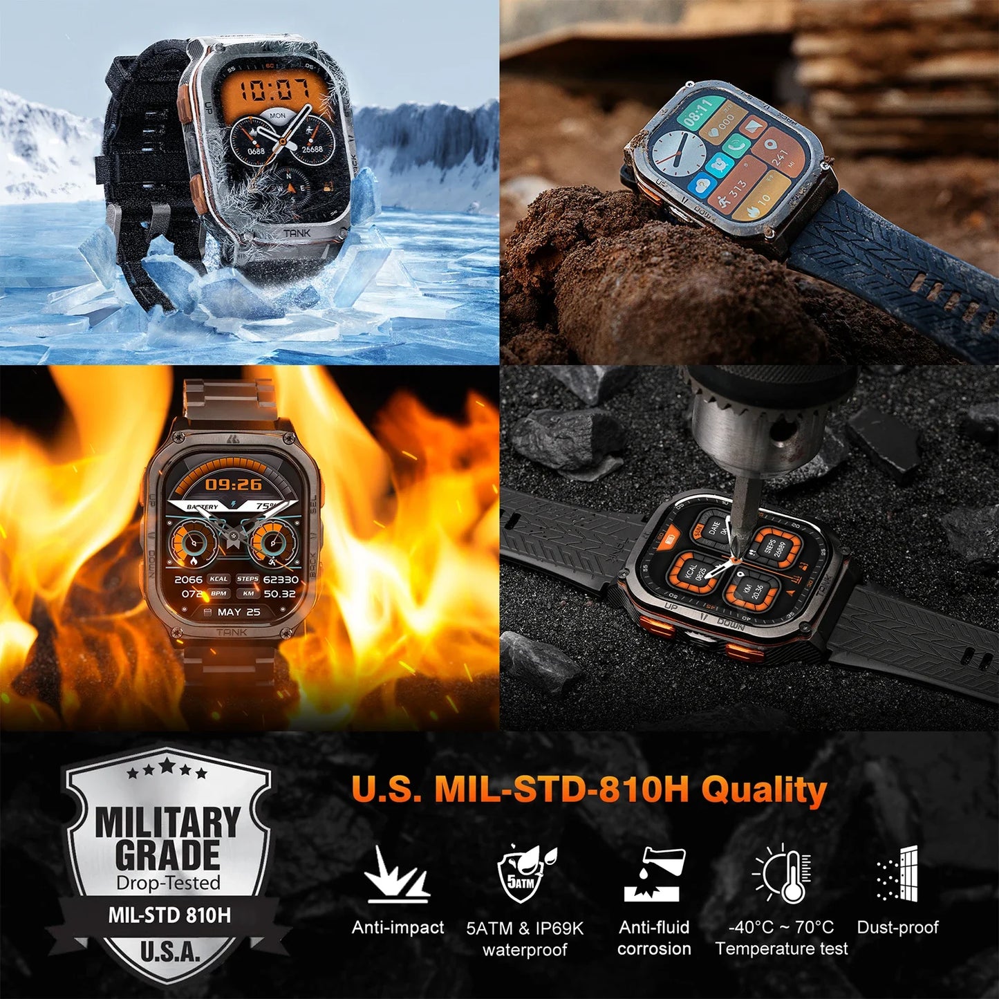 Kospet Tank M3 Ultra Gps Smartwatch Bluetooth Health Monitor Calling