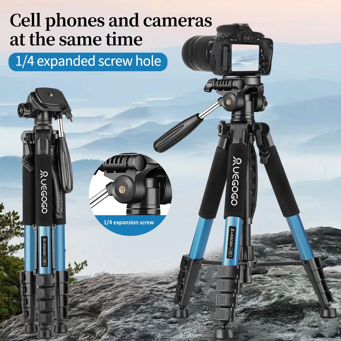 Uegogo Professional Aluminum Camera Tripod For DSLR Phone And Projectors