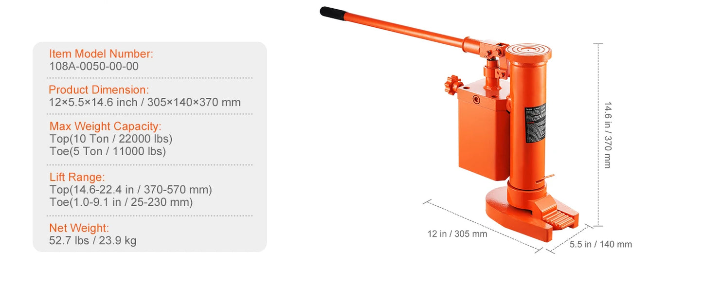 Industrial Hydraulic Toe Jack For Automotive Lifting And Repair