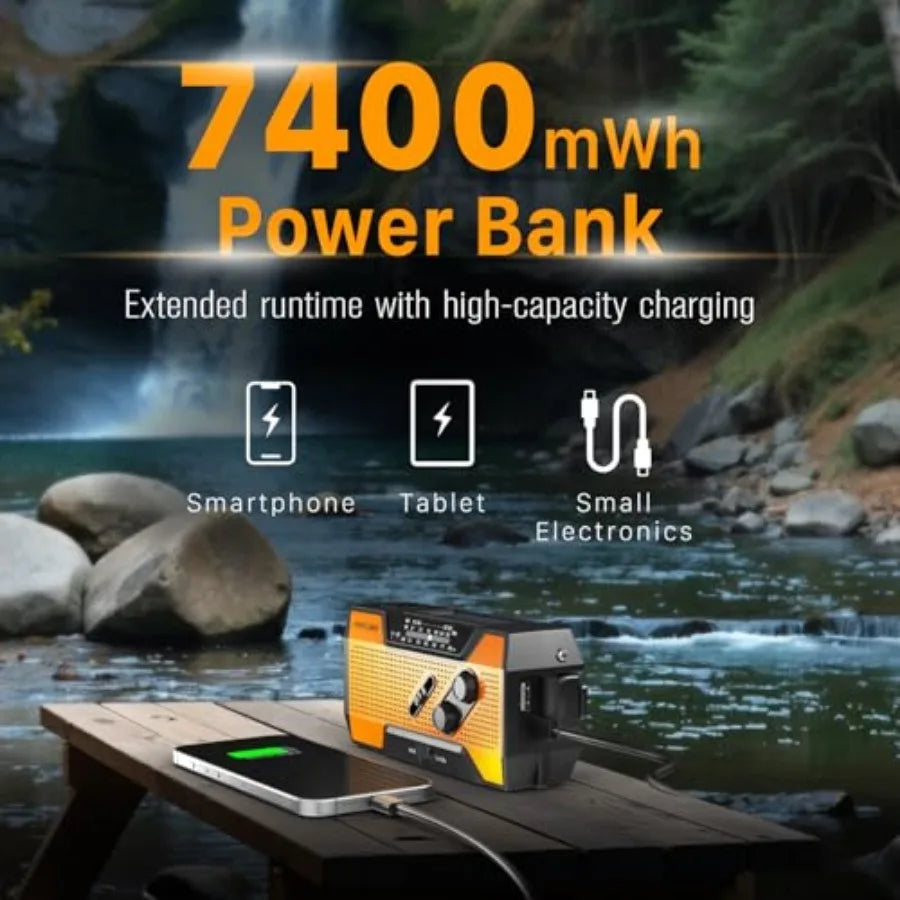 Emergency Weather Radio Hand Crank Solar Powered USB Power Bank