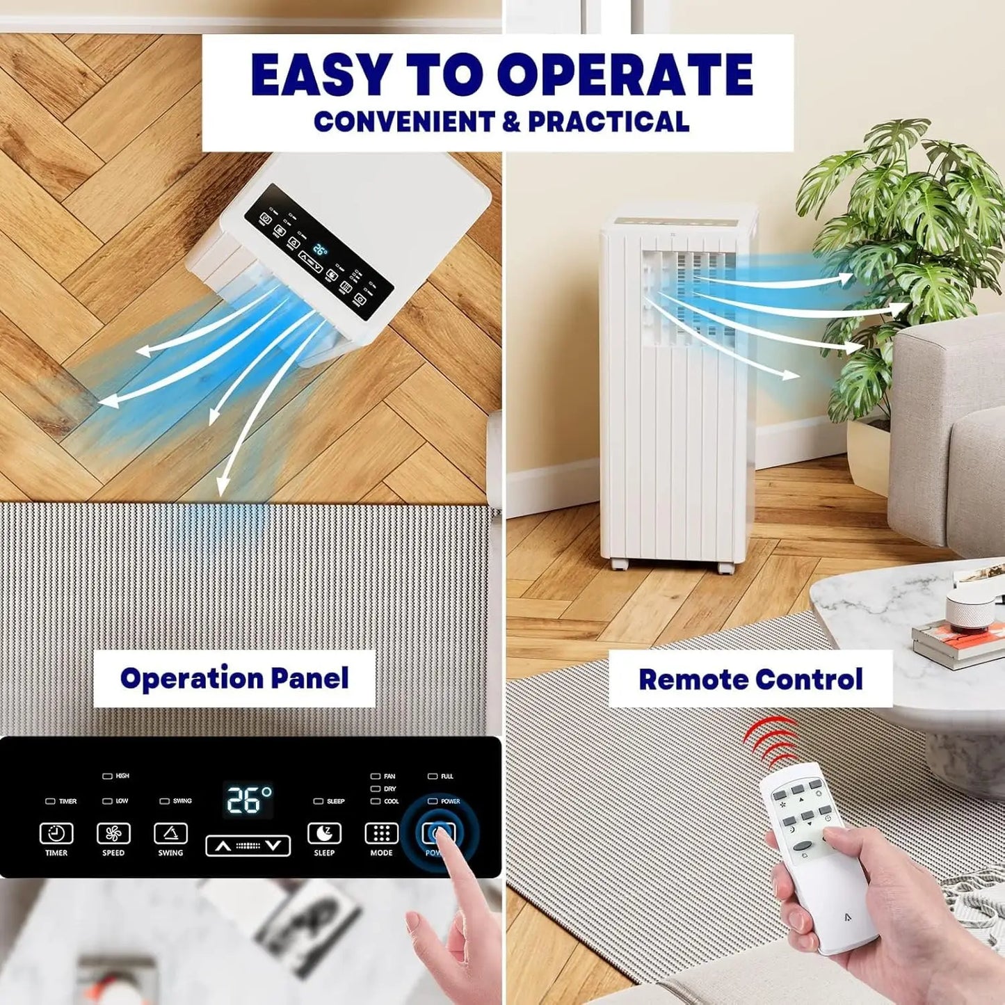 Portable 8000 BTU Air Conditioner With Cooling And Dehumidifier