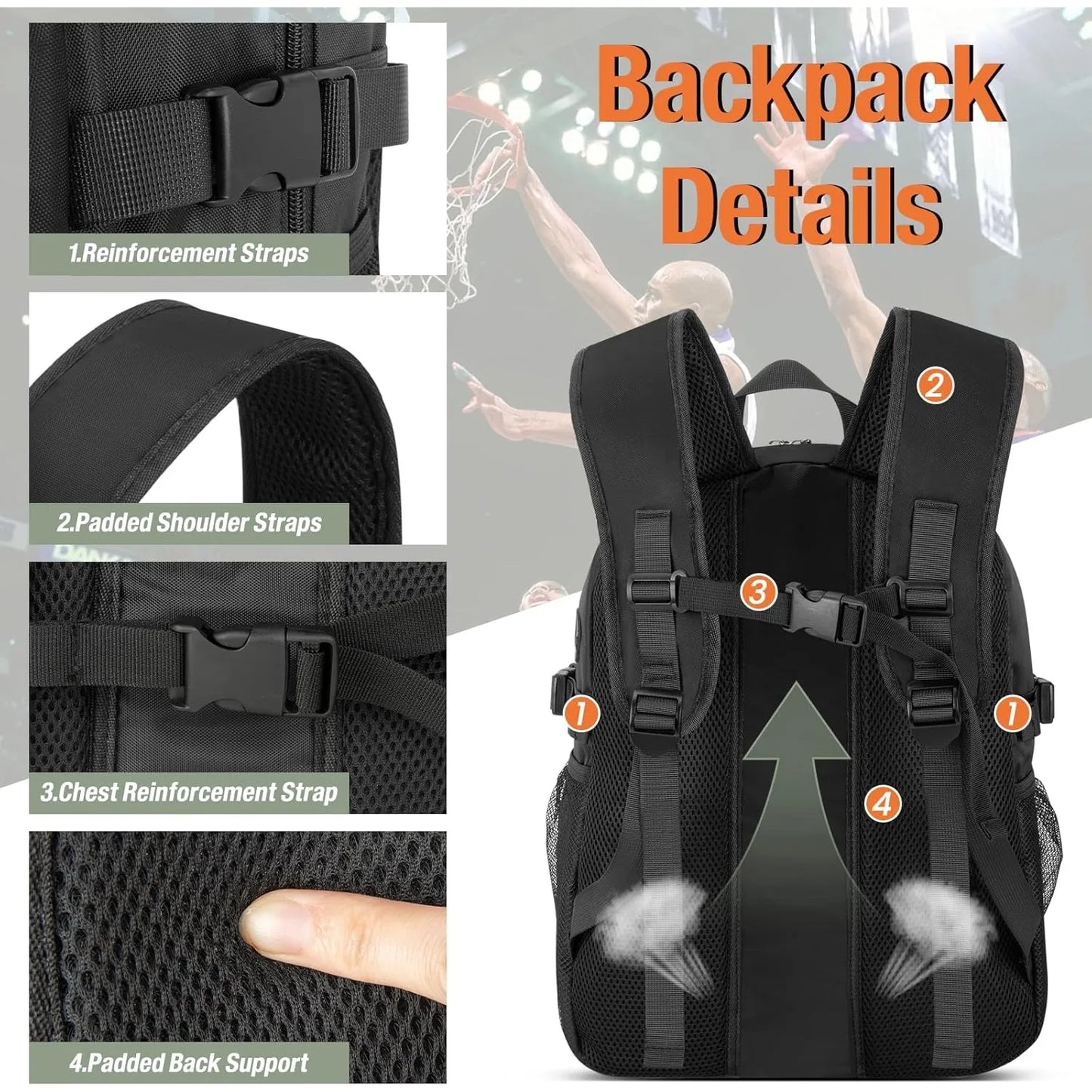 Canvas Basketball Backpack With Ball Holder And Shoe Compartment