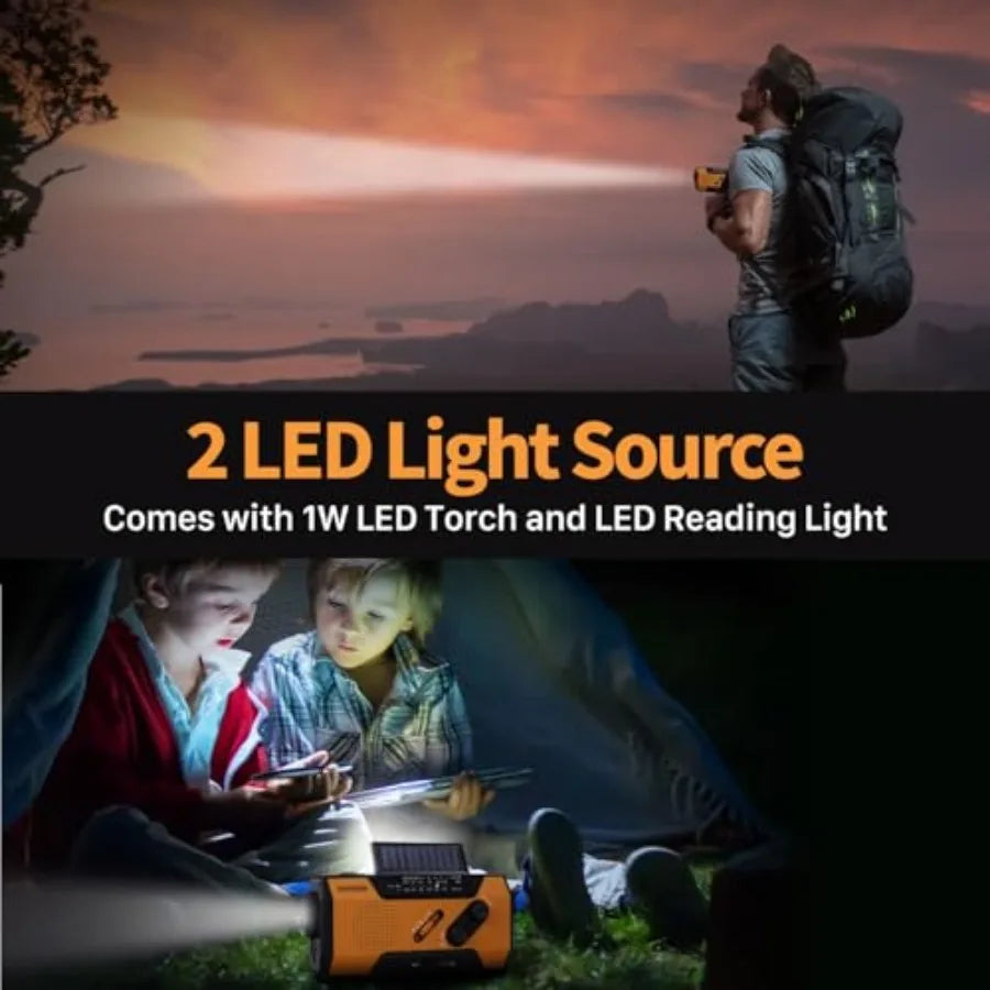 Emergency Weather Radio Hand Crank Solar Powered USB Power Bank