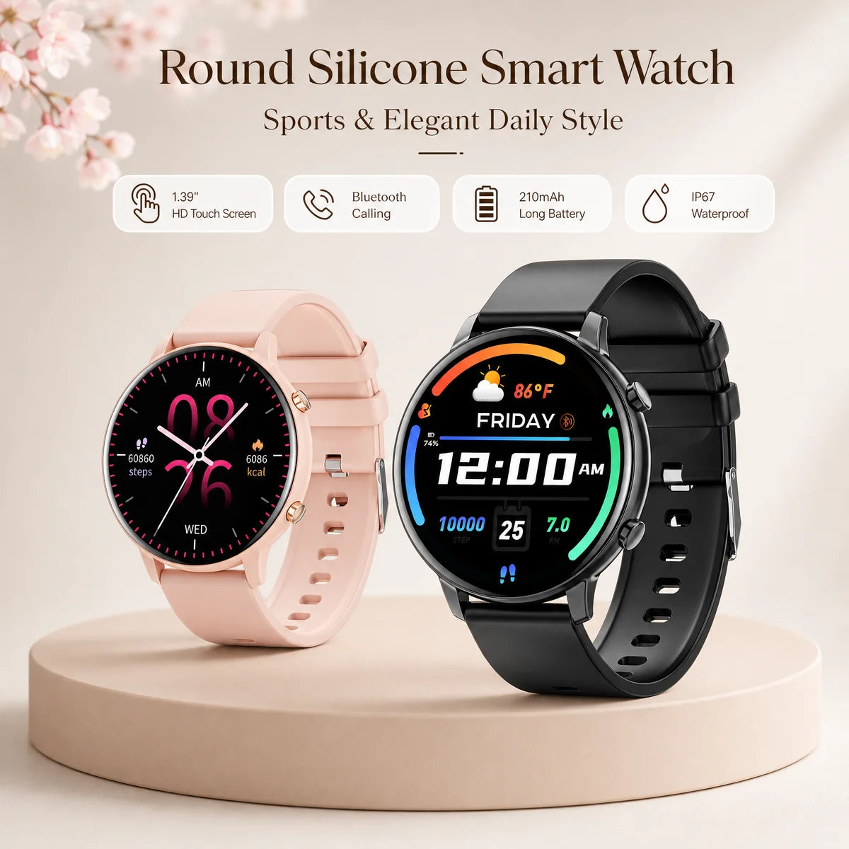 Bluetooth Round Smart Watch With Fitness And Health Tracking
