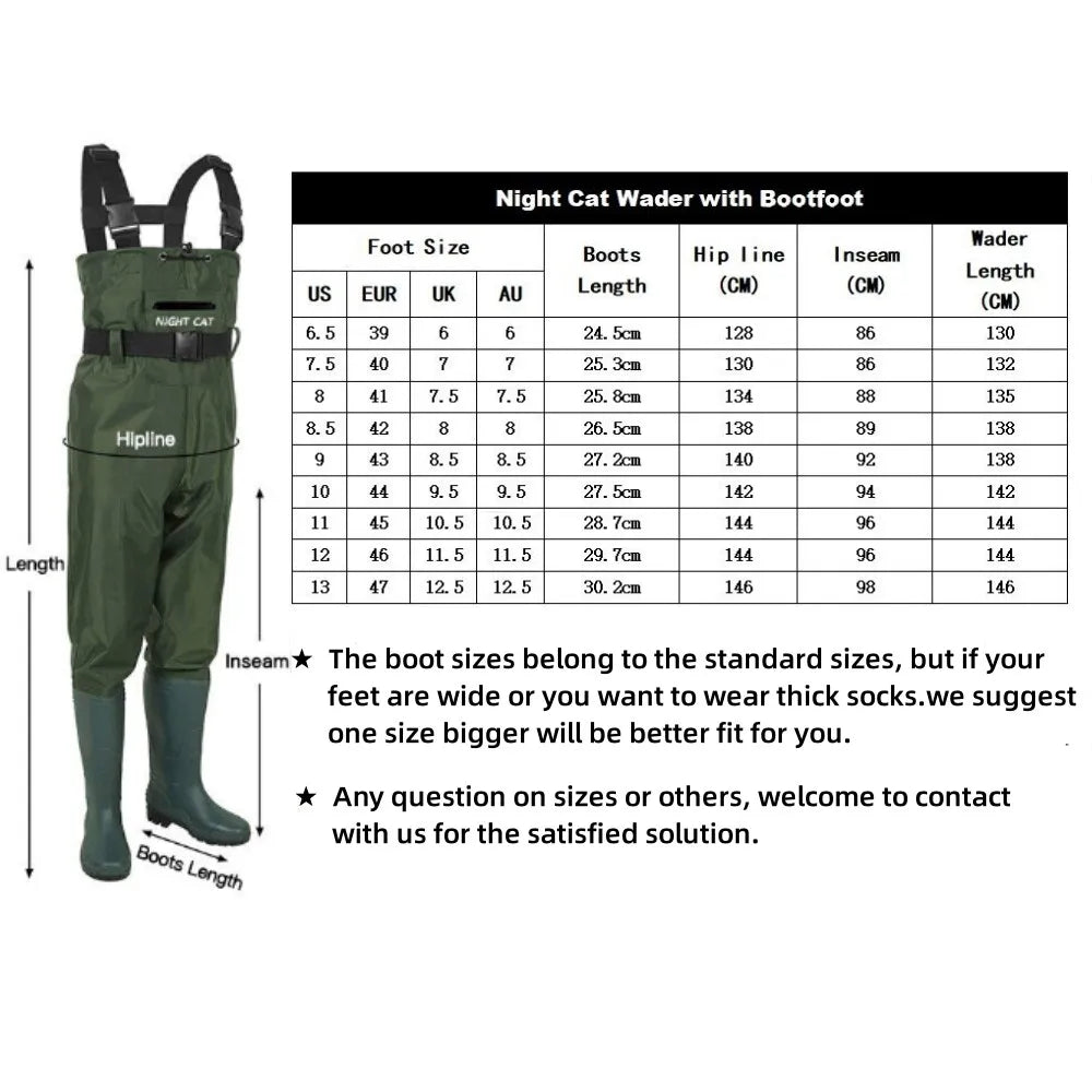 Night Cat Waterproof Nylon Fishing Chest Wader With Boots