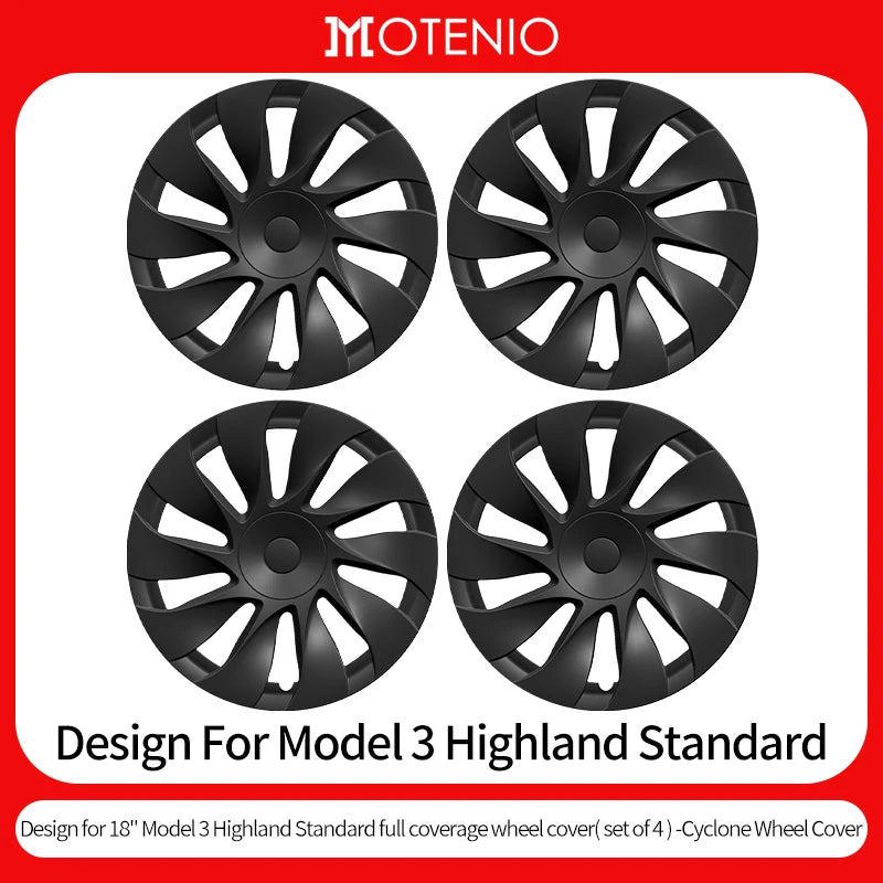 MOTENIO Cyclone Style Hub Caps For 2026 Tesla Model 3