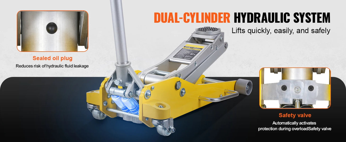 SucceBuy Aluminum Hydraulic Floor Jack With Dual Piston Lift Pump