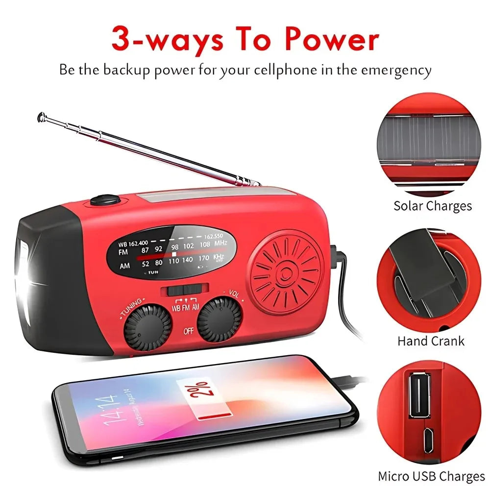 Solar Hand Crank Emergency Radio With Power Bank And Led Flashlight