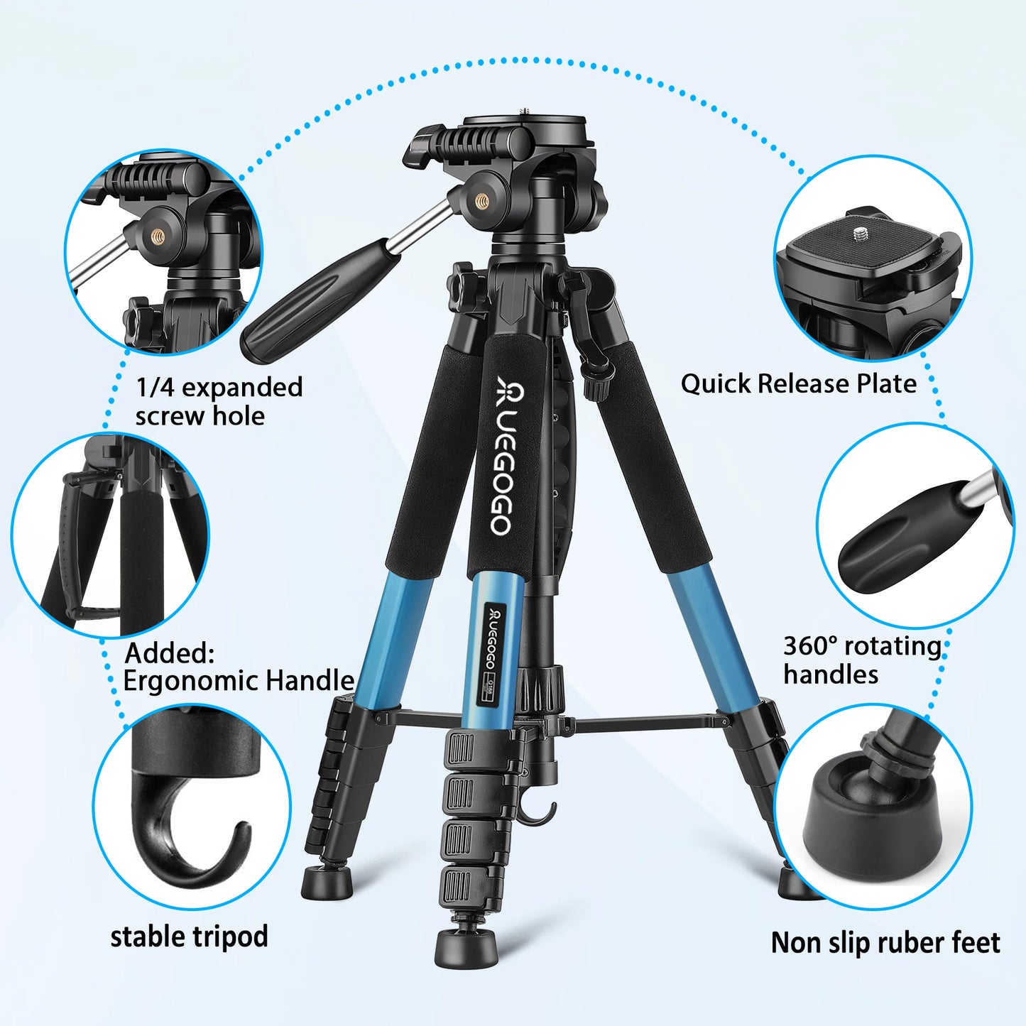 Uegogo Professional Aluminum Camera Tripod For DSLR Phone And Projectors