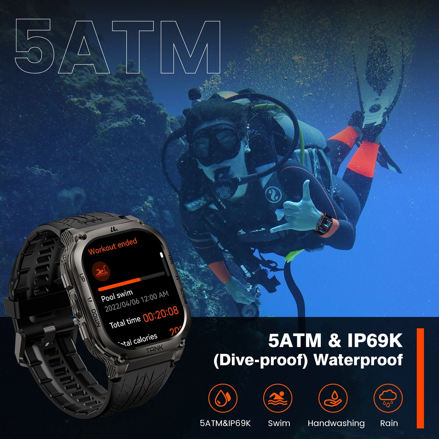 KOSPET Tank M3 Smartwatch Featuring AMOLED Display And Bluetooth