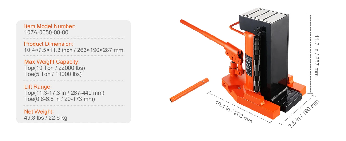 Industrial Hydraulic Toe Jack For Automotive Lifting And Repair