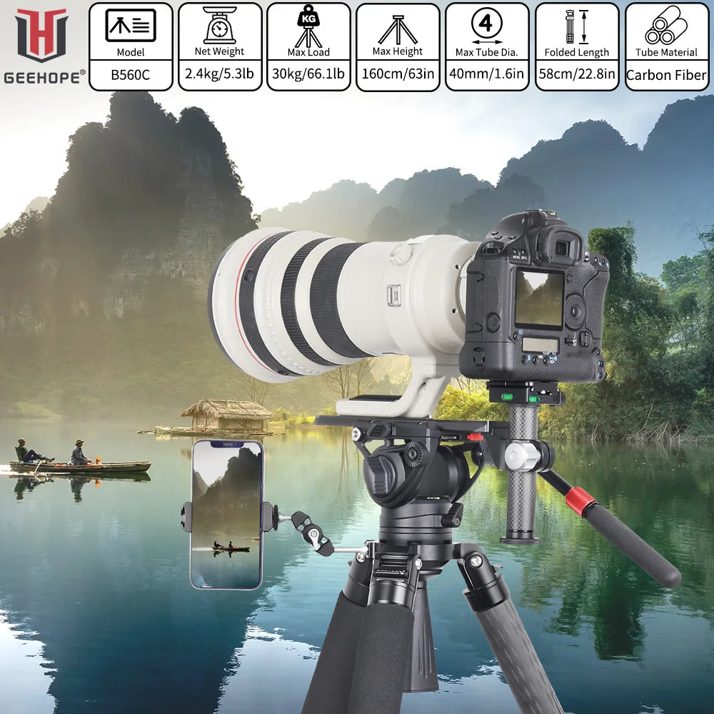 Geehope Professional Carbon Fiber Camera Tripod For Photography