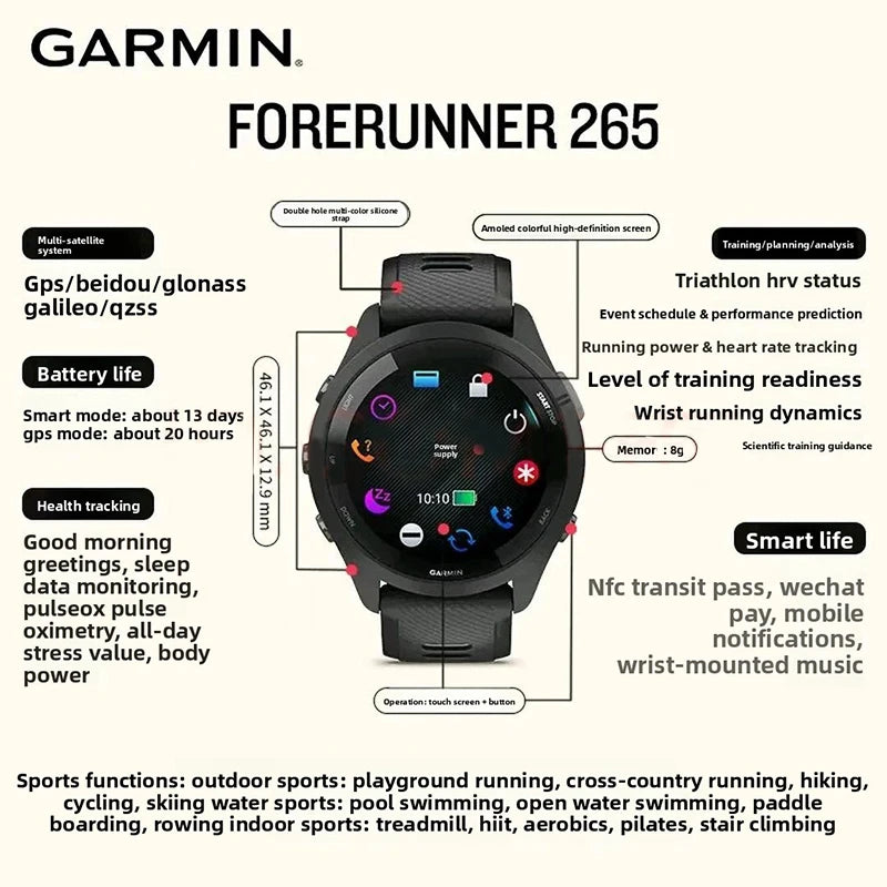 Garmin Forerunner 265 Smartwatch Featuring Amoled Screen Heart Rate Monitoring