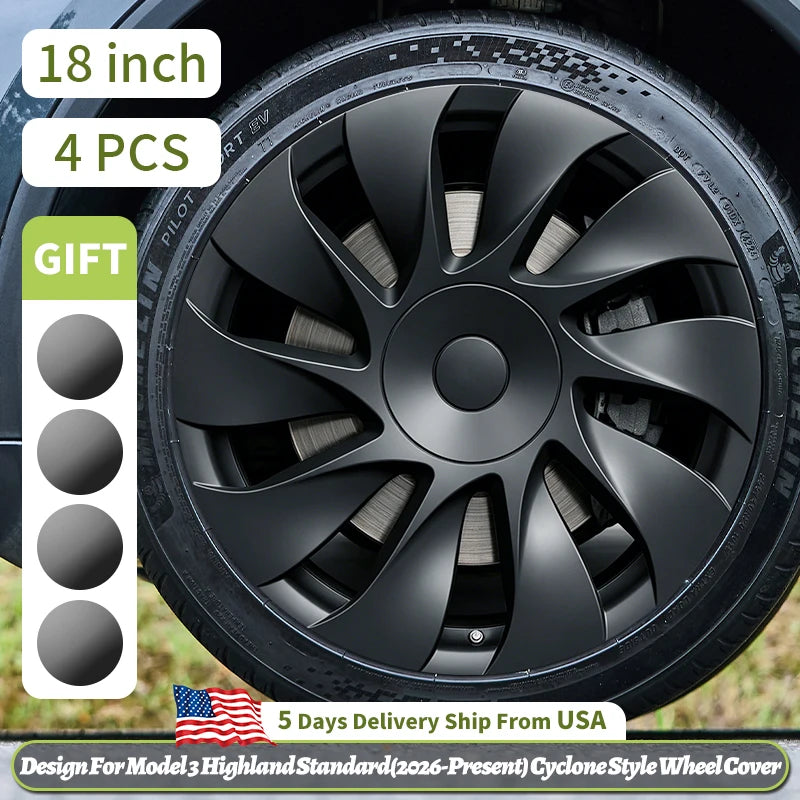 MOTENIO Cyclone Style Hub Caps For 2026 Tesla Model 3