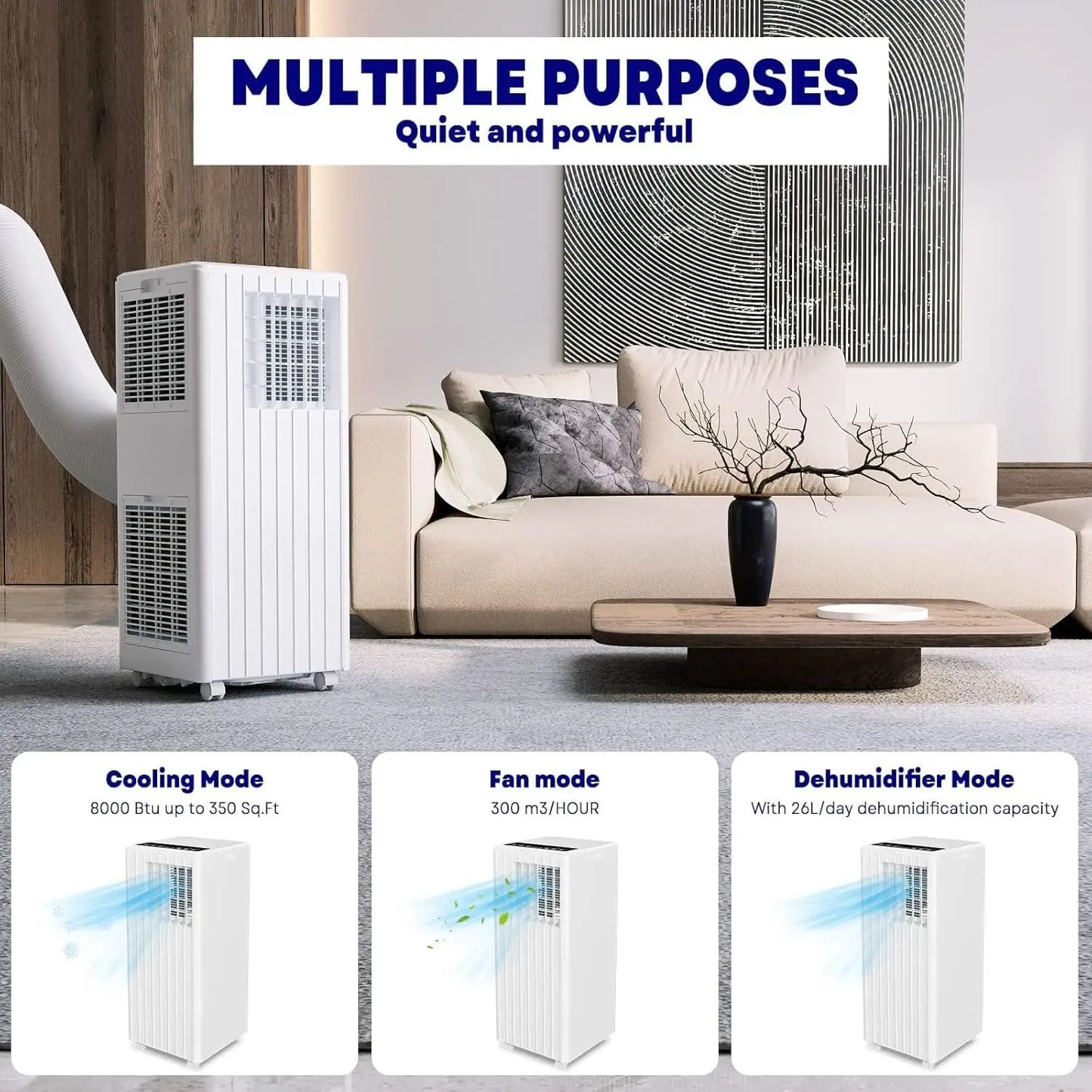 Portable 8000 BTU Air Conditioner With Cooling And Dehumidifier