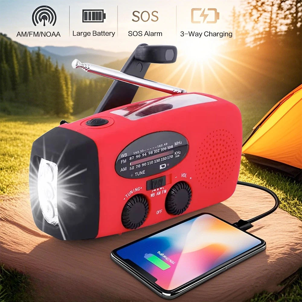 Solar Hand Crank Emergency Radio With Led Flashlight And Power Bank