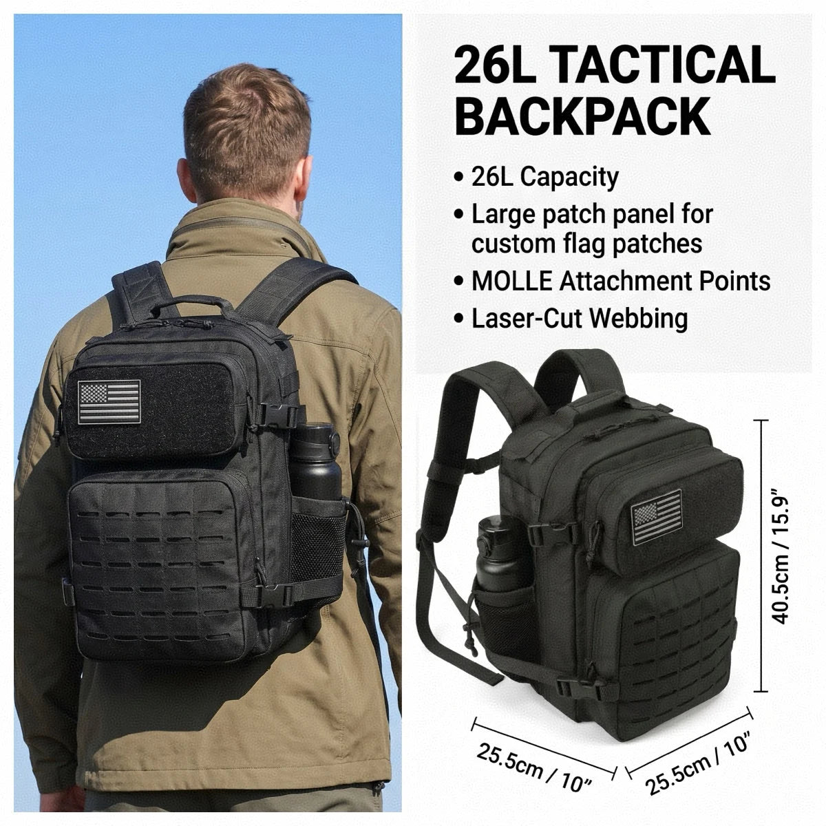 ReFire Gear Tactical Backpack Molle Hiking Rucksack with Cup Holders