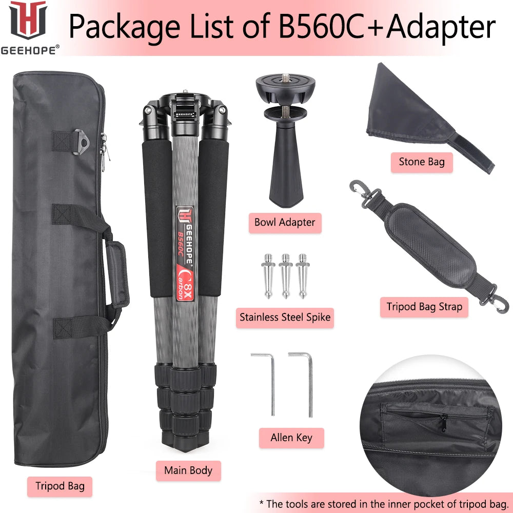 Geehope Professional Carbon Fiber Camera Tripod For Photography