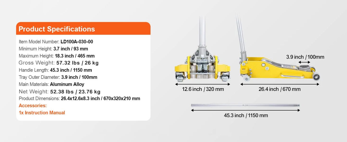 SucceBuy Aluminum Hydraulic Floor Jack With Dual Piston Lift Pump